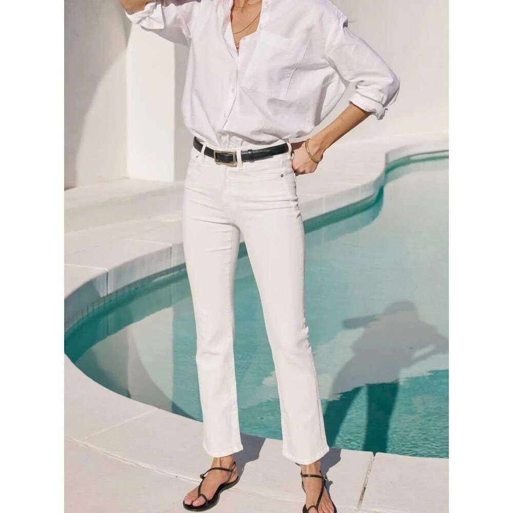 AYR The Pop Jeans Mid Rise Straight White Stretch Denim Casual Chic Womens 31
